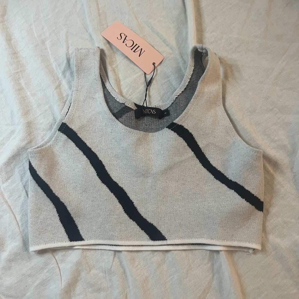 Micas Women's Black and Gray Striped Tank top